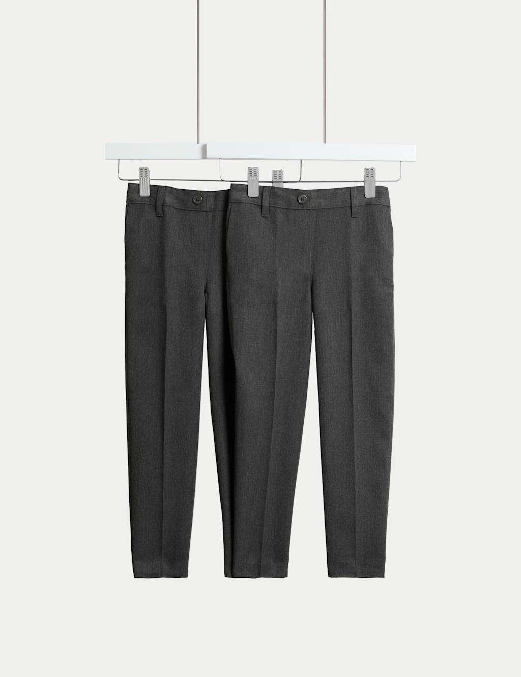 M&S Collection Girls 2 Pack Regular Leg Slim Waist School Trousers - 9-10Y - Grey, Black,Grey