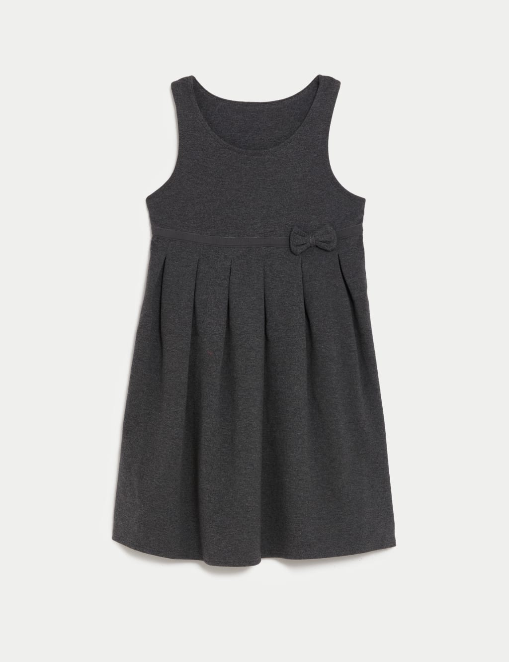M&S Girls Jersey Bow School Pinafore (2-12 Yrs) - 8-9 Years - Grey