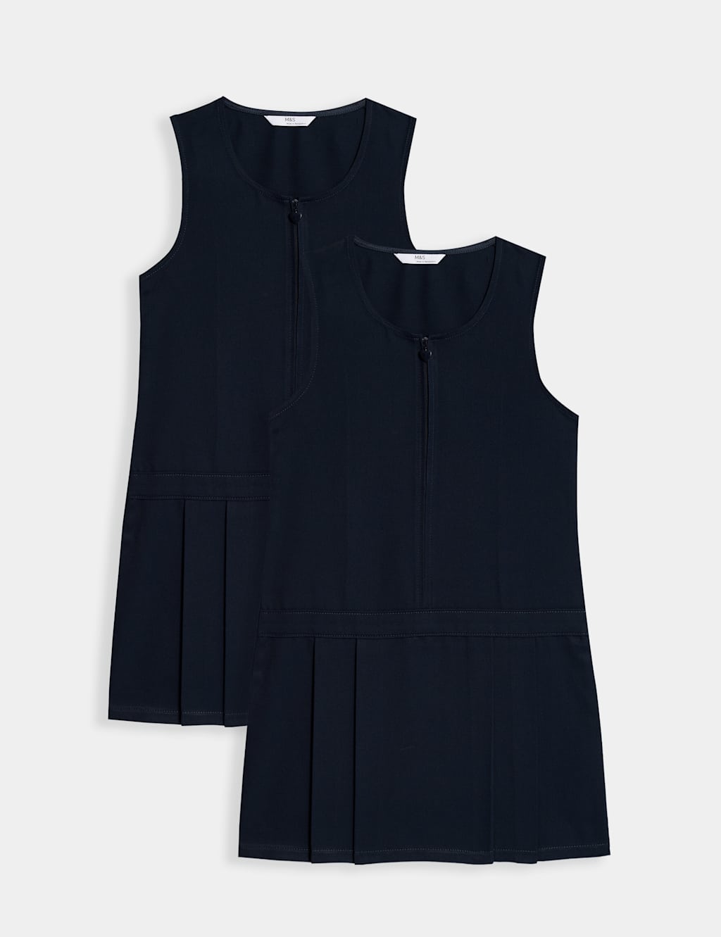 M&S Girls 2 Pack Pleated Pinafore School Dresses (2-12 Yrs) - 11-12 Years - Navy