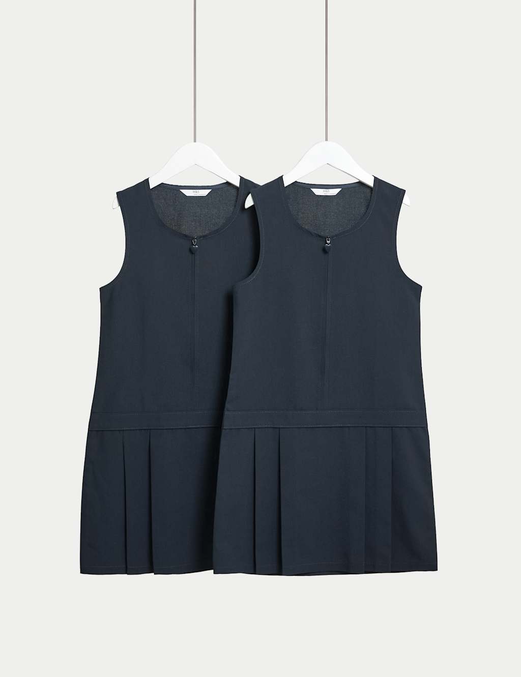 M&S 2 Pack Pleated Pinafore School Dresses (2-12 Yrs) Navy