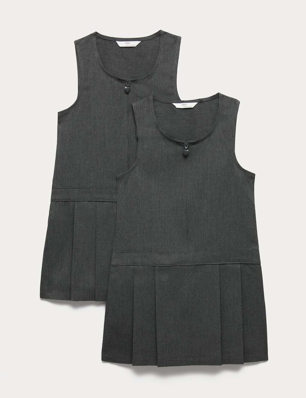 M&S Girls 2 Pack Pleated Pinafore School Dresses (2-12 Yrs) - 2-3 Years - Grey