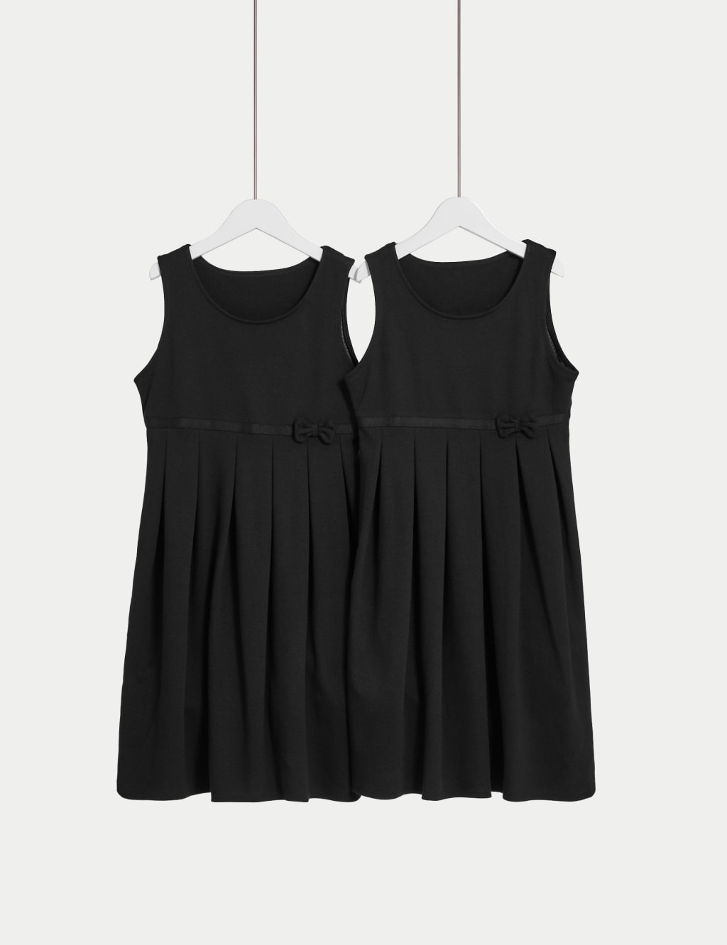 M&S Collection Girls 2 Pack Girls Jersey Bow School Pinafores (2-12 Yrs) - 8-9 Y - Black, Navy Mix,Grey,Black