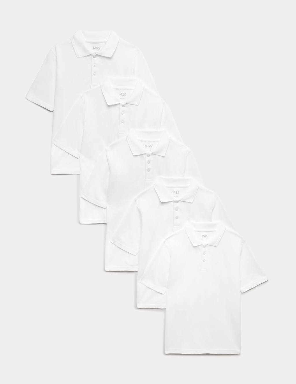 M&S Boys 5 Pack Pure Cotton School Polo Shirts (2-18 Yrs) - 2-3 Years - White