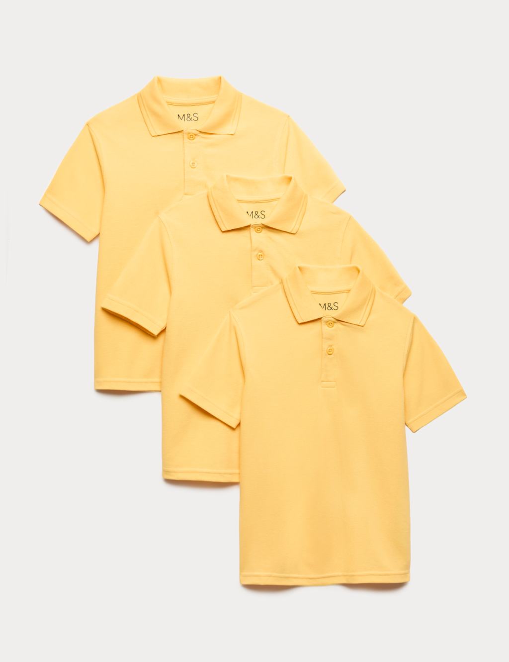 M&S Boys 3 Pack Stain Resist School Polo Shirts (2-18 Yrs) - 9-10 Years - Yellow
