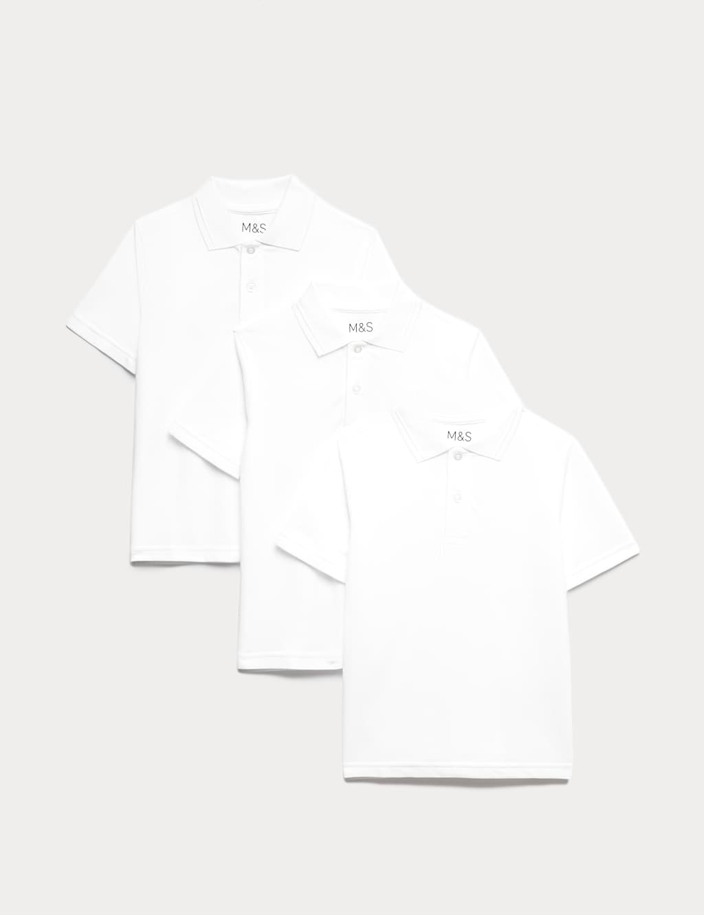 M&S Boys 3 Pack Stain Resist School Polo Shirts (2-18 Yrs) - 17-18 Years - White