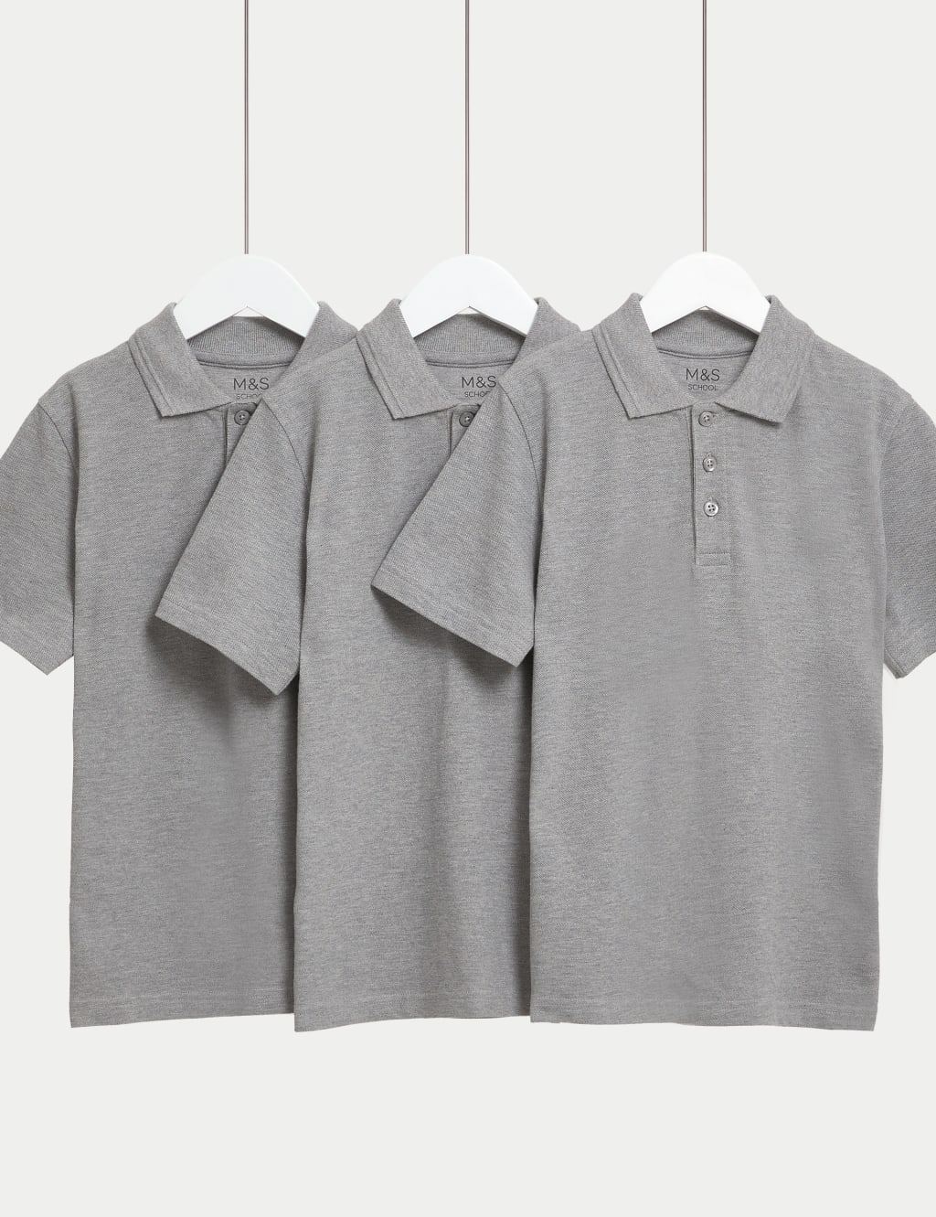 M&S Boys 3 Pack Pure Cotton School Polo Shirts (2-16 Yrs) - 3-4 Years - Grey