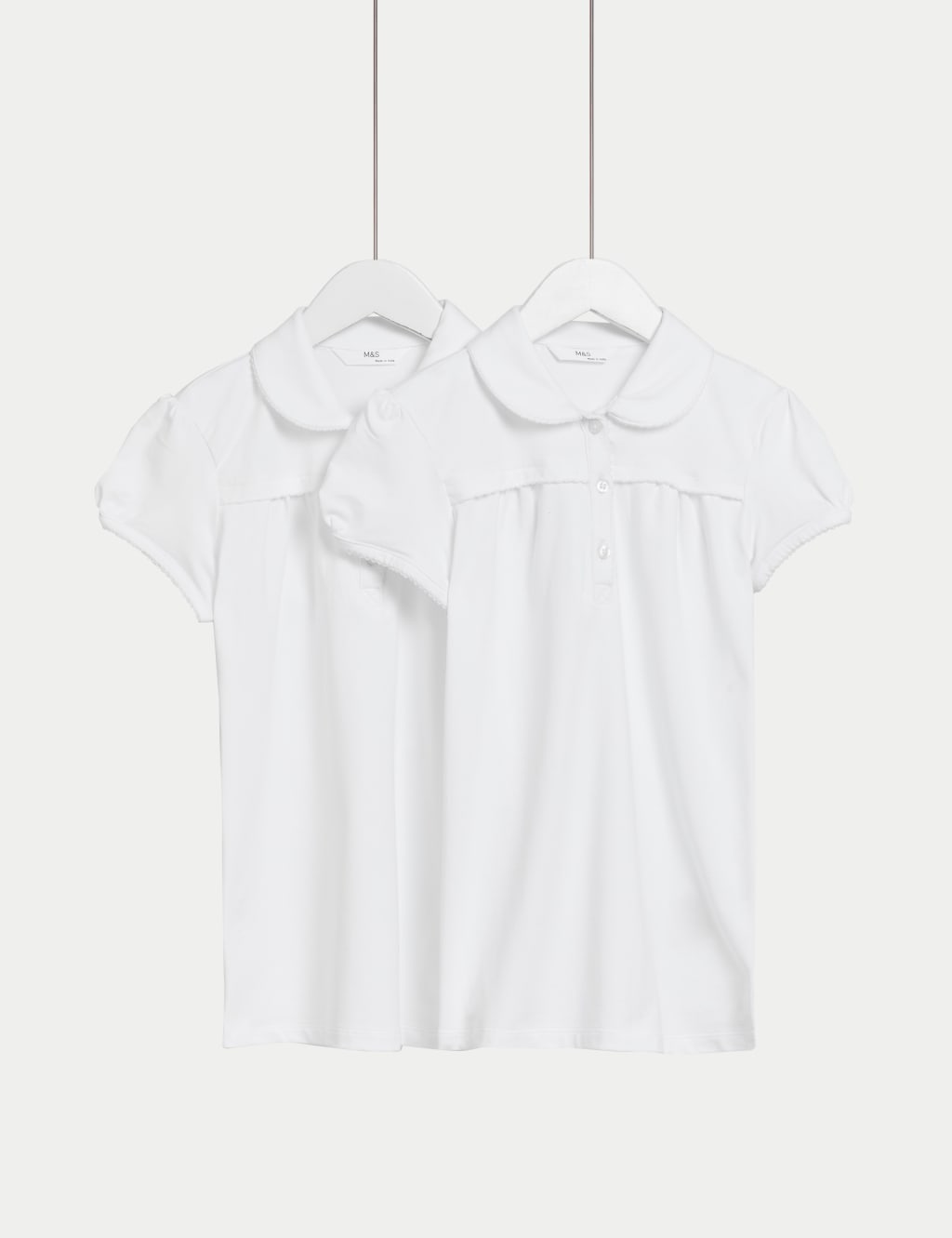 M&S Collection Girls 2 Pack Girls Jersey School Polo Shirts (2-18 Yrs) - 8-9 Y - White, White