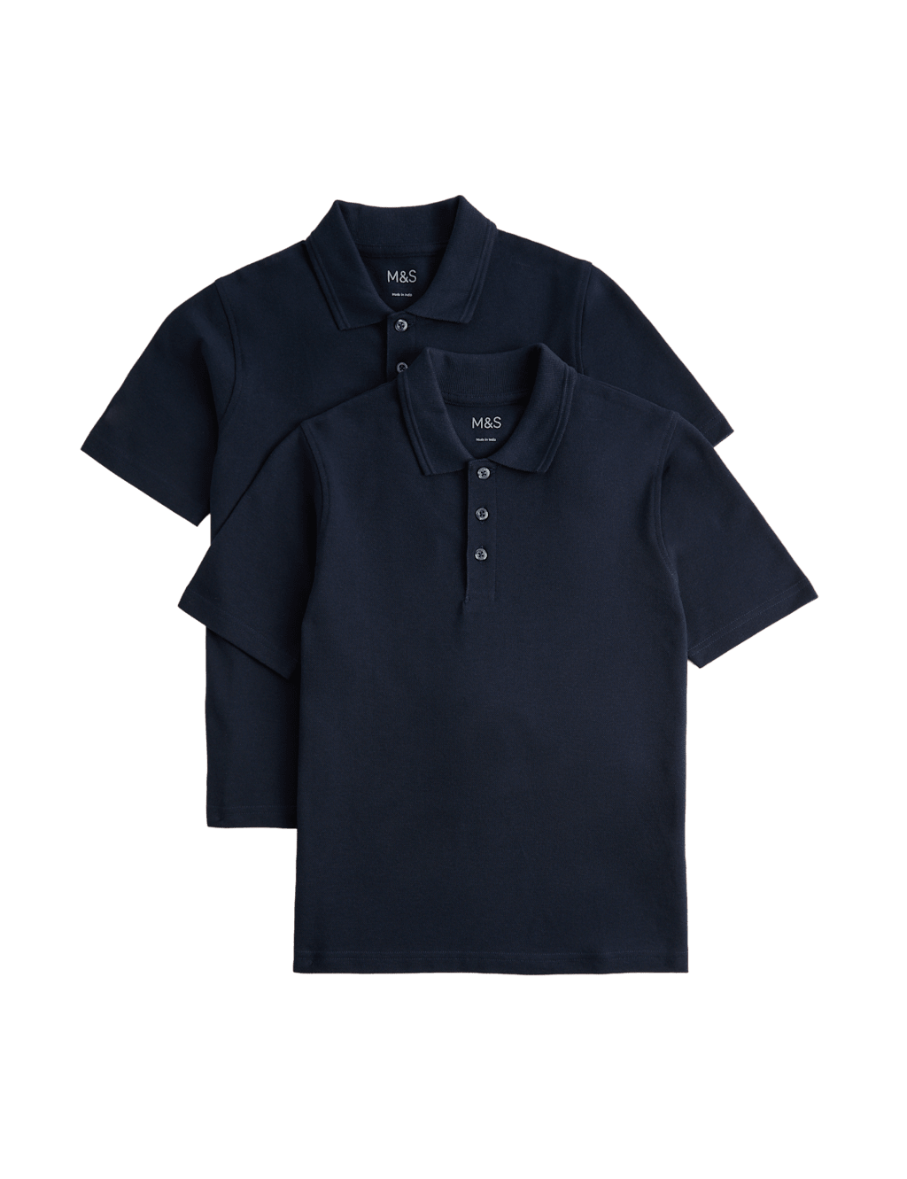 M&S Boys 2 Pack Stain Resist School Polo Shirts (2-18 Yrs) - 8-9 Years - Navy