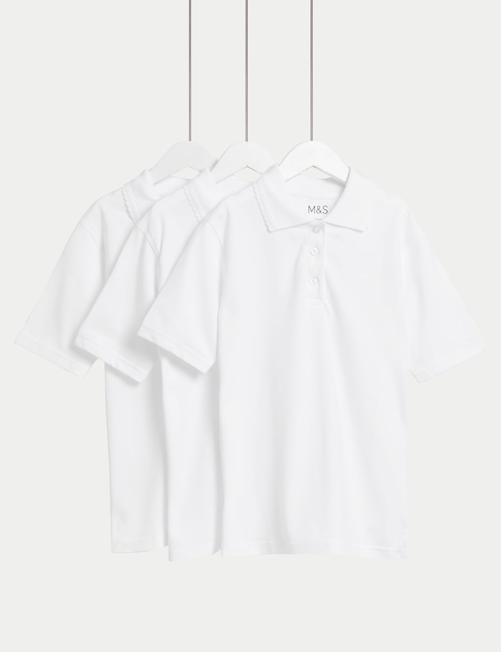 M&S Collection Girls 3pk Girls Pure Cotton Regular Fit Stainaway Polo Shirt (2-18 Yrs) - 11-12 - White, White