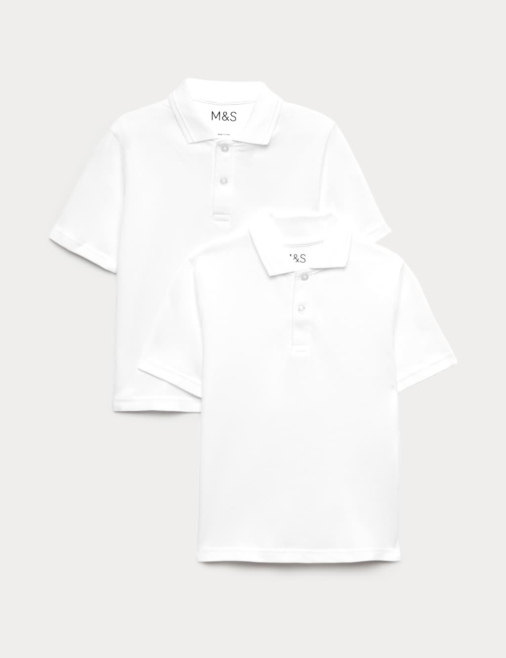 M&S Boys 2 Pack Easy Dressing School Polo Shirts (3-18 Yrs) - 15-16 Years - White