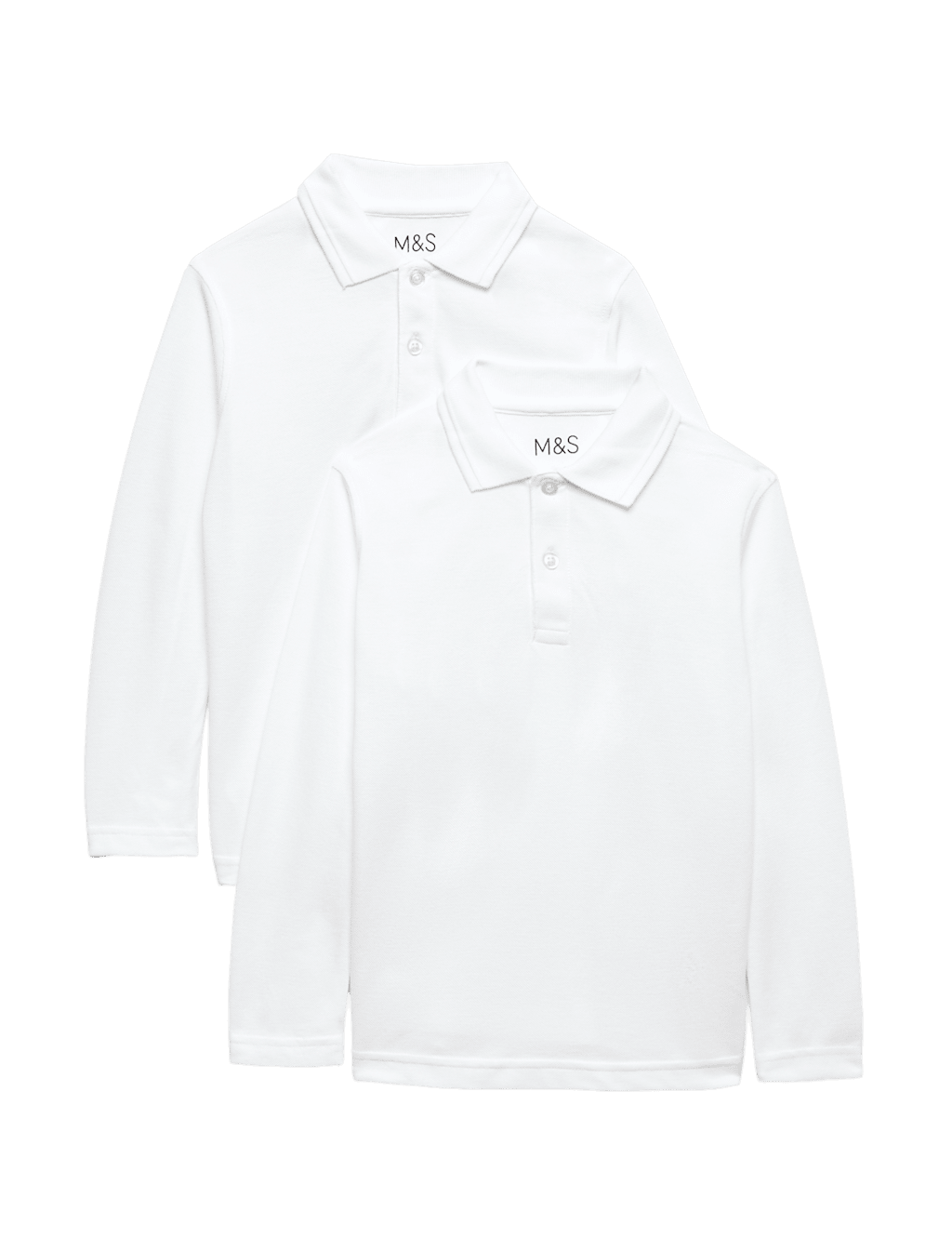 M&S Boys 2 Pack Pure Cotton Stain Resist School Polo Shirts (2-18 Yrs) - 2-3 Years - White