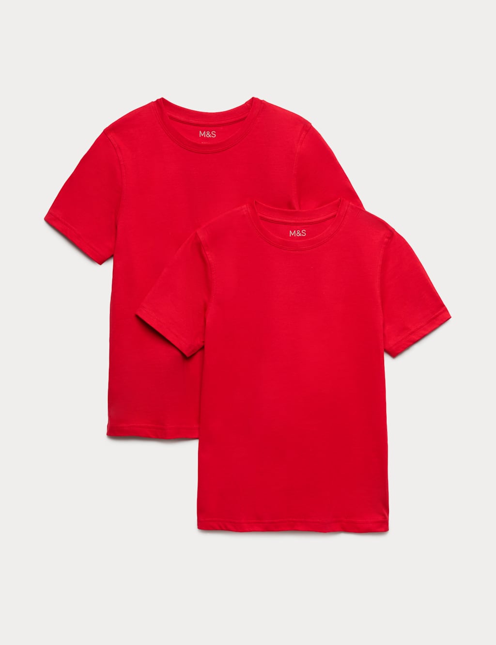 M&S Boys 2 Pack Pure Cotton School T-Shirts (2-16 Yrs) - 2-3 Years - Red