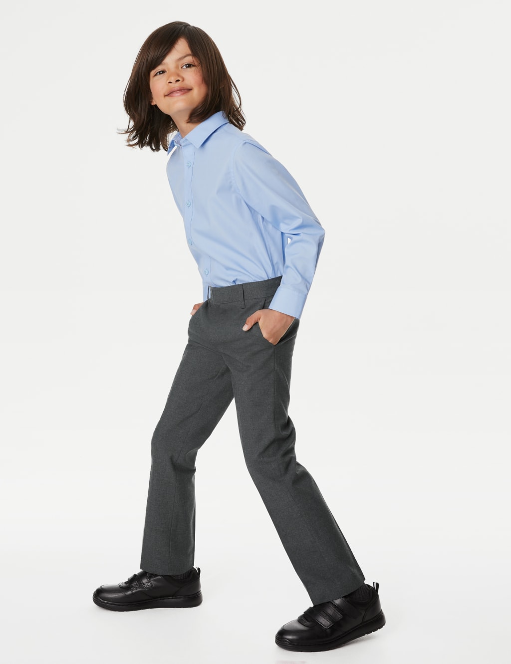 M&S Collection 2 Pack Boys Slim Leg School Trousers (2-18 Yrs) - 9-10Y - Grey, Black,Charcoal,Grey,Navy