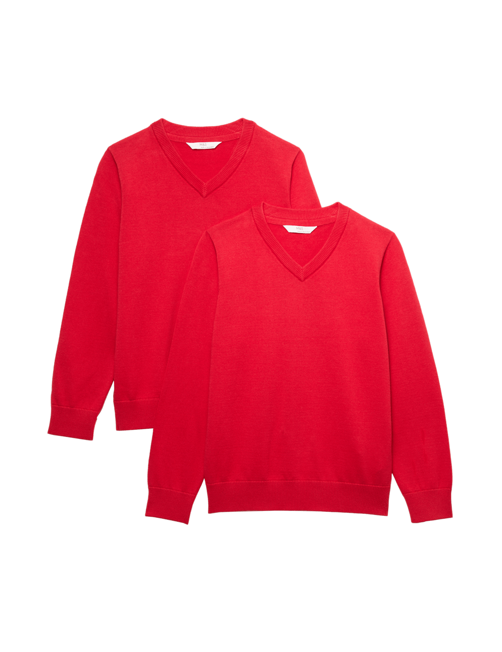 M&S Boys 2 Pack Pure Cotton School Jumper (3-18 Yrs) - 14-15 Years - Red