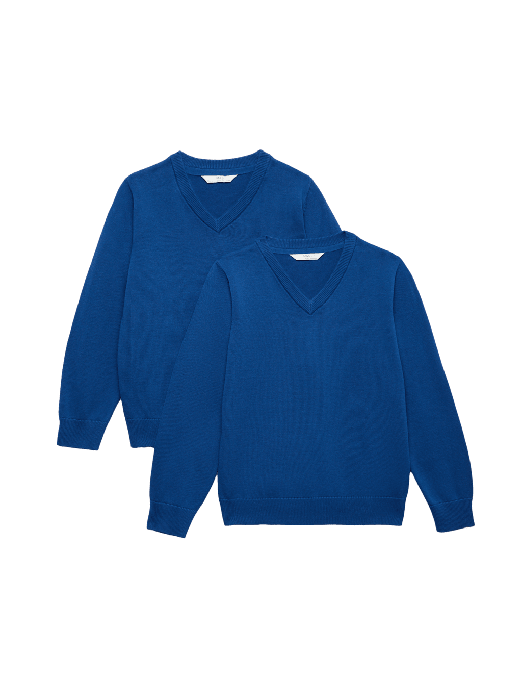 M&S Boys 2 Pack Pure Cotton School Jumper (3-18 Yrs) - 14-15 Years - Blue