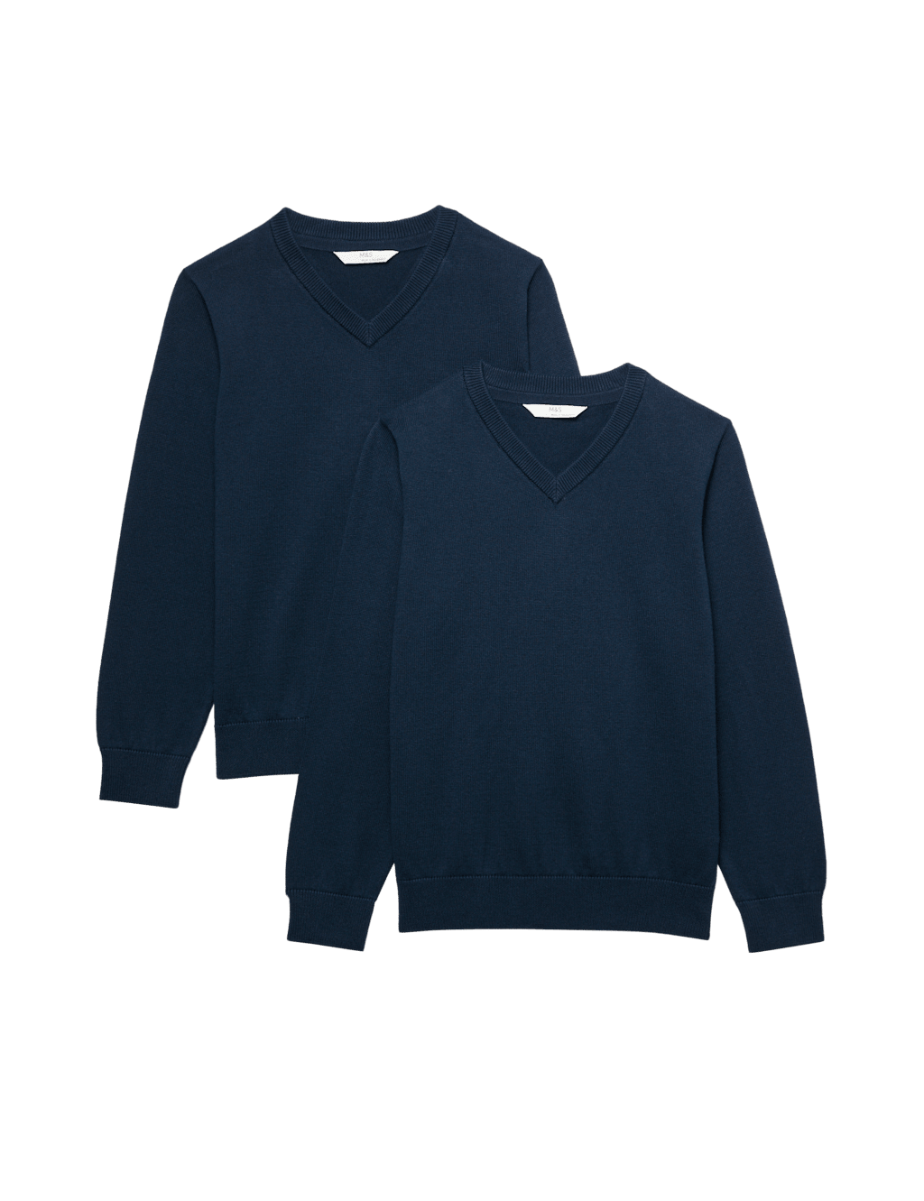 M&S Boys 2 Pack Pure Cotton School Jumper (3-18 Yrs) - 14-15 Years - Navy