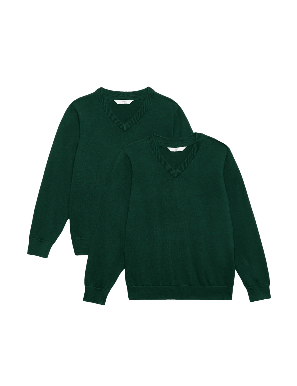 M&S Boys 2 Pack Pure Cotton School Jumper (3-18 Yrs) - 8-9 Years - Green