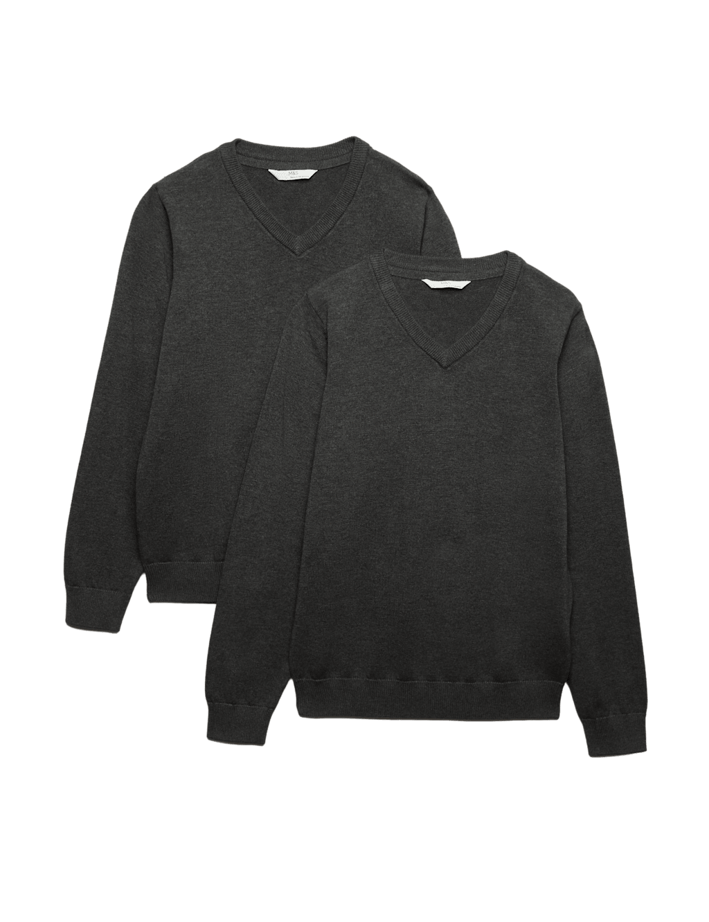 M&S Boys 2 Pack Pure Cotton School Jumper (3-18 Yrs) - 3-4 Years - Grey