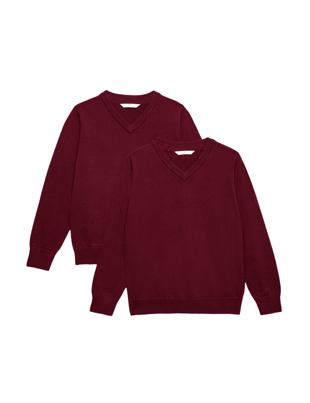 M&S Boys 2 Pack Pure Cotton School Jumper (3-18 Yrs) - 5-6 Years - Burgundy