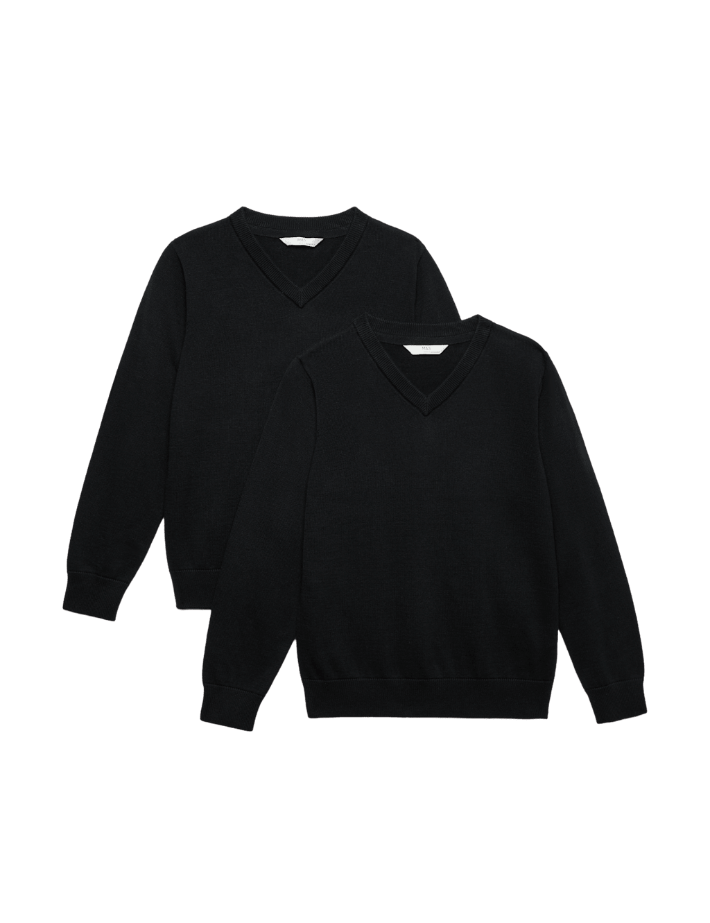 M&S Boys 2 Pack Pure Cotton School Jumper (3-18 Yrs) - 6-7 Years - Black