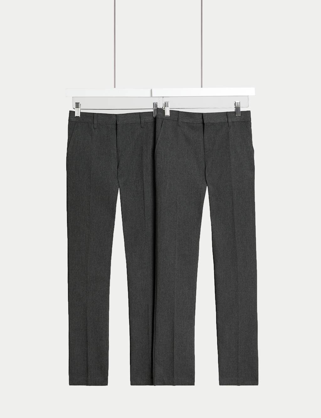 M&S Collection 2 Pack Boys Slim Leg Longer Length School Trousers (2-18 Yrs) - 7-8 YLNG - Grey, Grey,Black