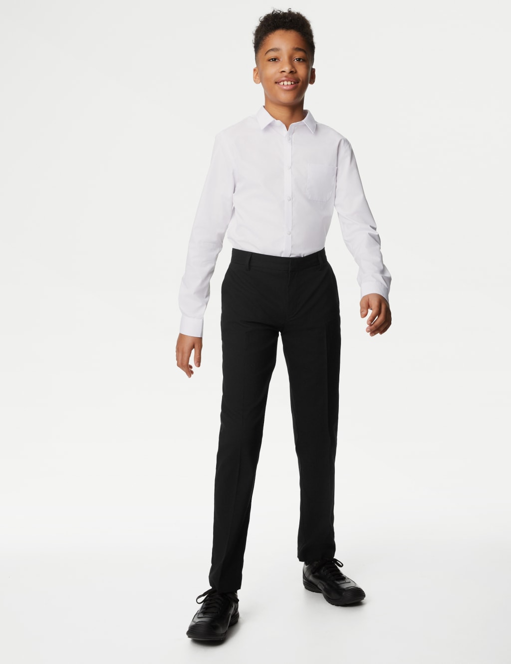 M&S Collection Boys Slim Leg Longer Length School Trousers (2-18 Yrs) - 12-13LNG - Black, Black,Charcoal