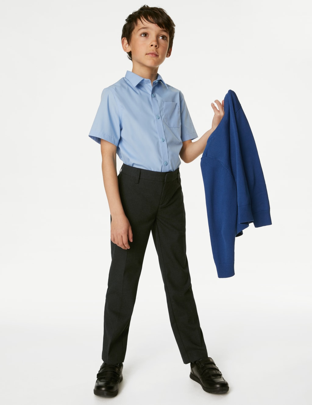 thumbnail image 2 of Boys Skinny Fit Grey School Trousers – Charcoal Formal Trousers | Easy Care Polyester Viscose Blend | Sizes 30–38 2 of 5