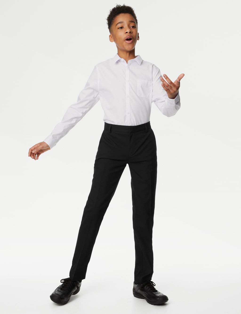 M&S Collection Boys Slim Leg Slim Waist School Trousers (2-18 Yrs) - 11-12 - Black, Black