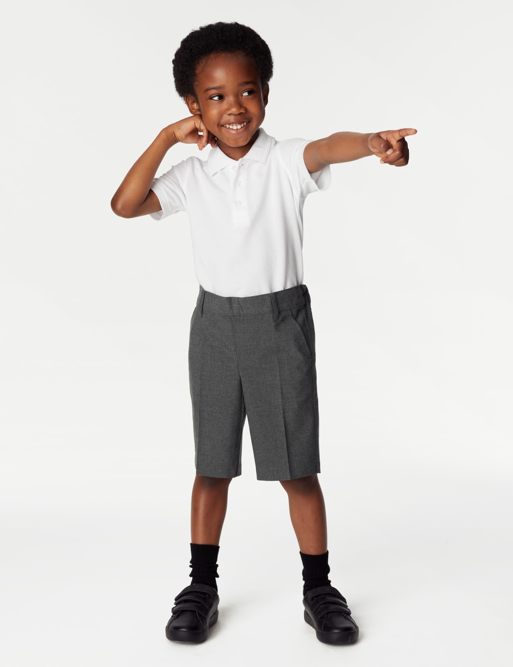 M&S Collection 2 Pack Boys Slim Leg School Shorts (2-14 Yrs) - 6-7 Y - Grey, Navy,Black,Charcoal,Grey