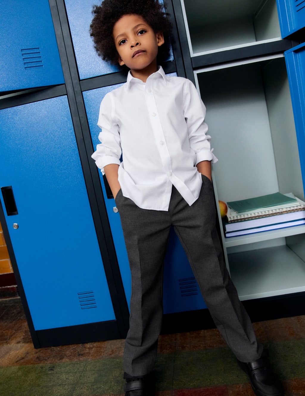 M&S Collection 3pk Boys Slim Fit Easy Iron School Shirts (2-16 Yrs) - 11-12 - White, Blue,White