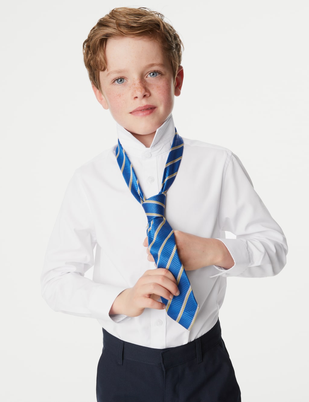 M&S Collection 3pk Boys Easy Iron School Shirts (2-16 Yrs) - 6-7 Y - White, Grey,White,Blue