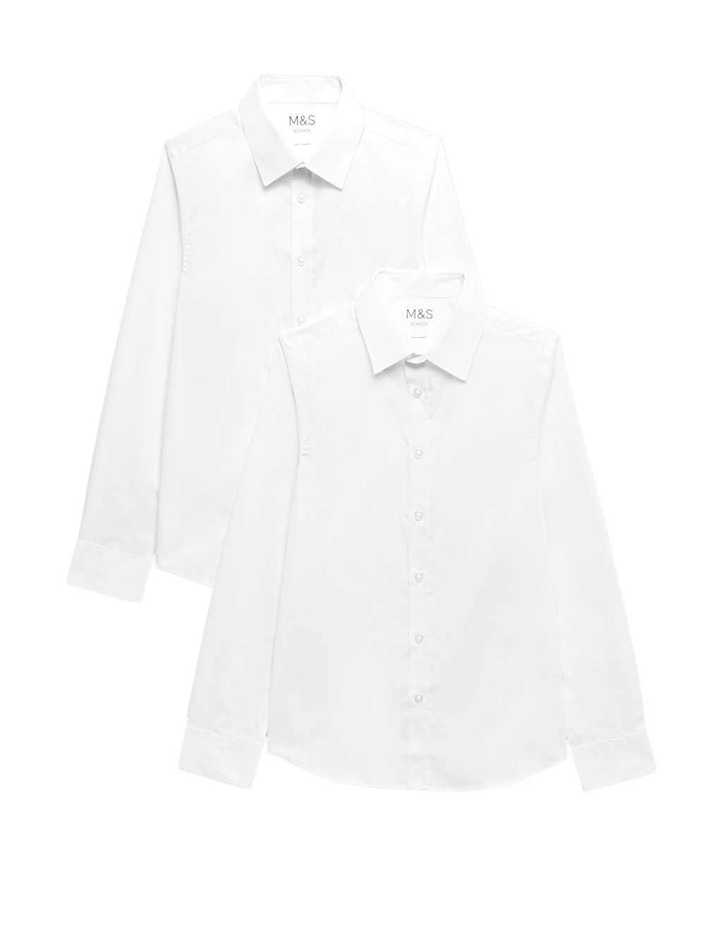 M&S Boys 2 Pack Skinny Fit Stretch School Shirts (2-16 Yrs) - 2-3 Years - White
