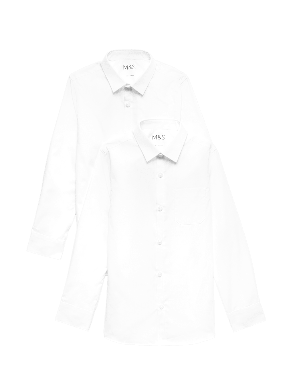 M&S Boys 2 Pack Non-Iron School Shirts (2-18 Yrs) - 2-3 Years - White