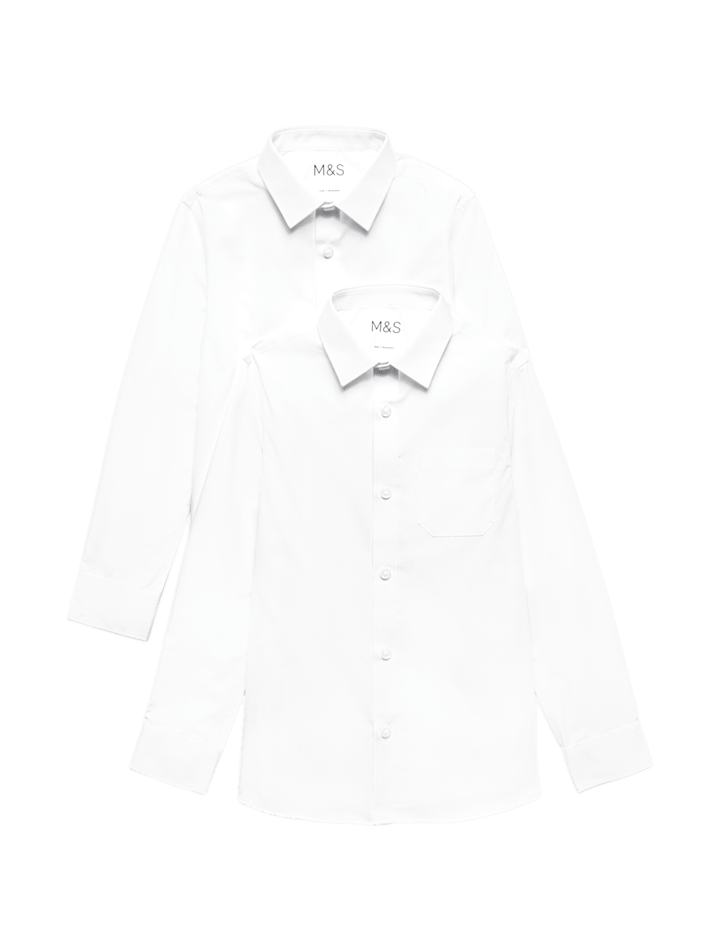 M&S Boys 2 Pack Slim Fit Non-Iron School Shirts (2-18 Yrs) - 2-3 Years - White