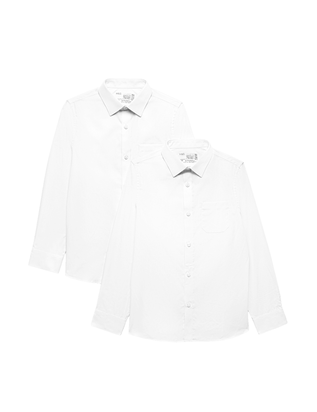 M&S Boys 2 Pack Regular Fit Cotton School Shirts (2-18 Yrs) - 12-13 Years - White