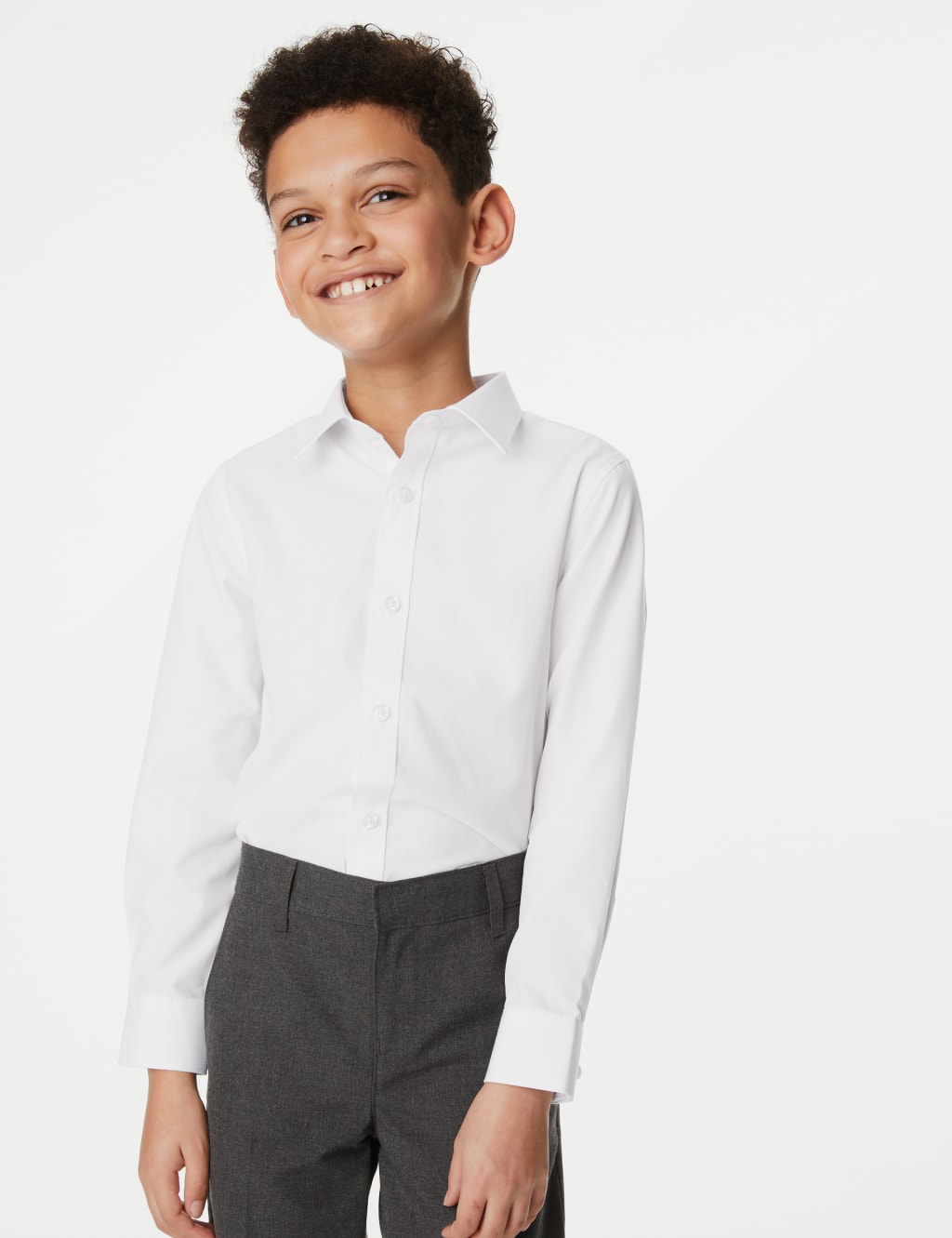 M&S Collection 5pk Boys Regular Fit Easy to Iron School Shirts (2-18 Yrs) - 6-7 Y - White, White