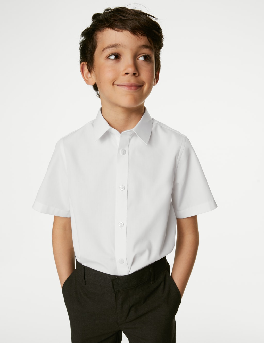 M&S Collection 3pk Boys Longer Length Easy Iron School Shirts (4-18 Yrs) - 9-10YLNG - White, White