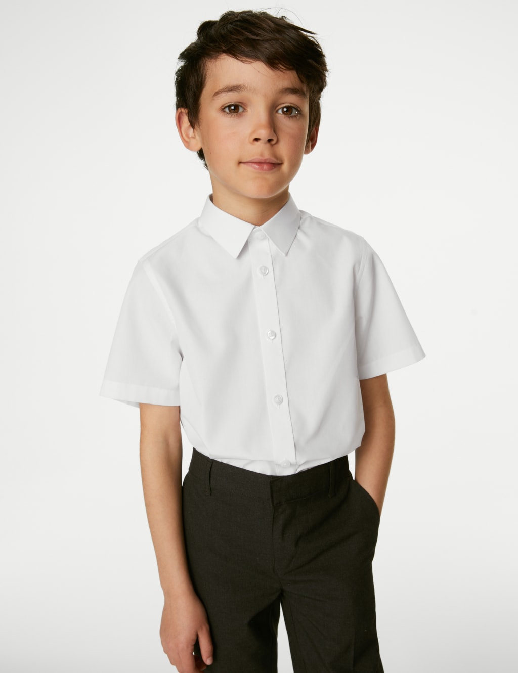 M&S Collection 3pk Boys Easy Iron School Shirts (2-16 Yrs) - 15-16 - White, Blue,White