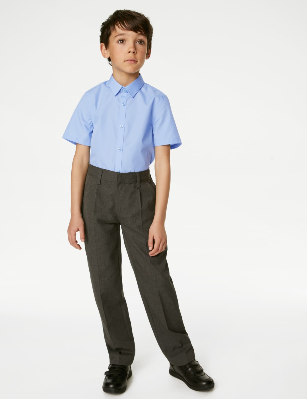 M&S Collection 3pk Boys Slim Easy Iron School Shirts (2-16 Yrs) - 5-6 Y - Blue, Blue,White