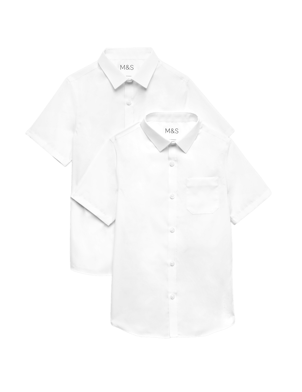 M&S Boys 2 Pack Slim Fit Non-Iron School Shirts (2-18 Yrs) - 11-12 Years - White