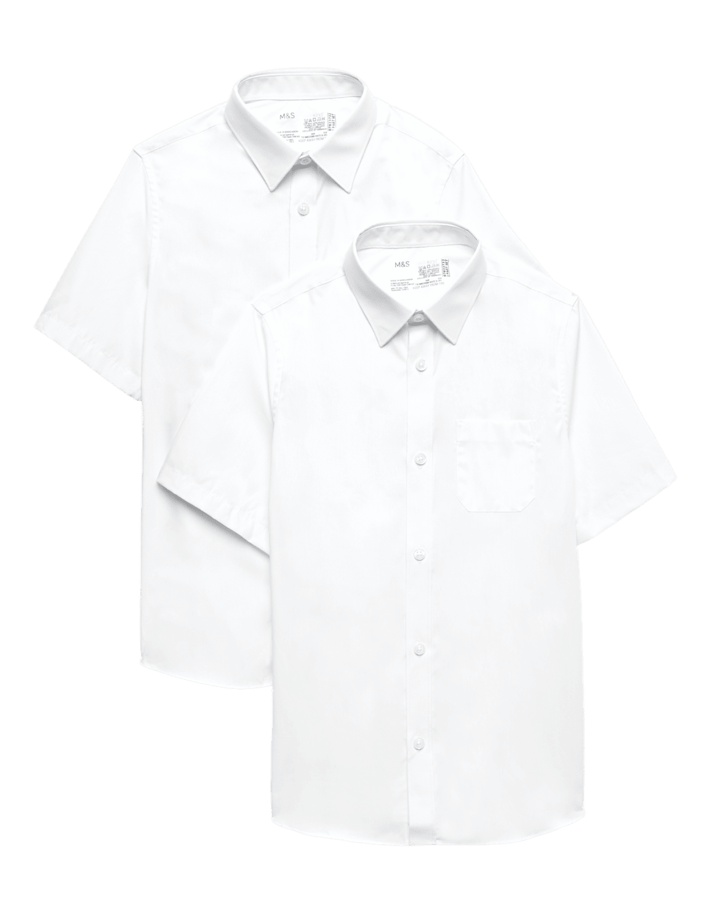 M&S Boys 2 Pack Regular Fit Cotton School Shirts (2-18 Yrs) - 10-11 Years - White
