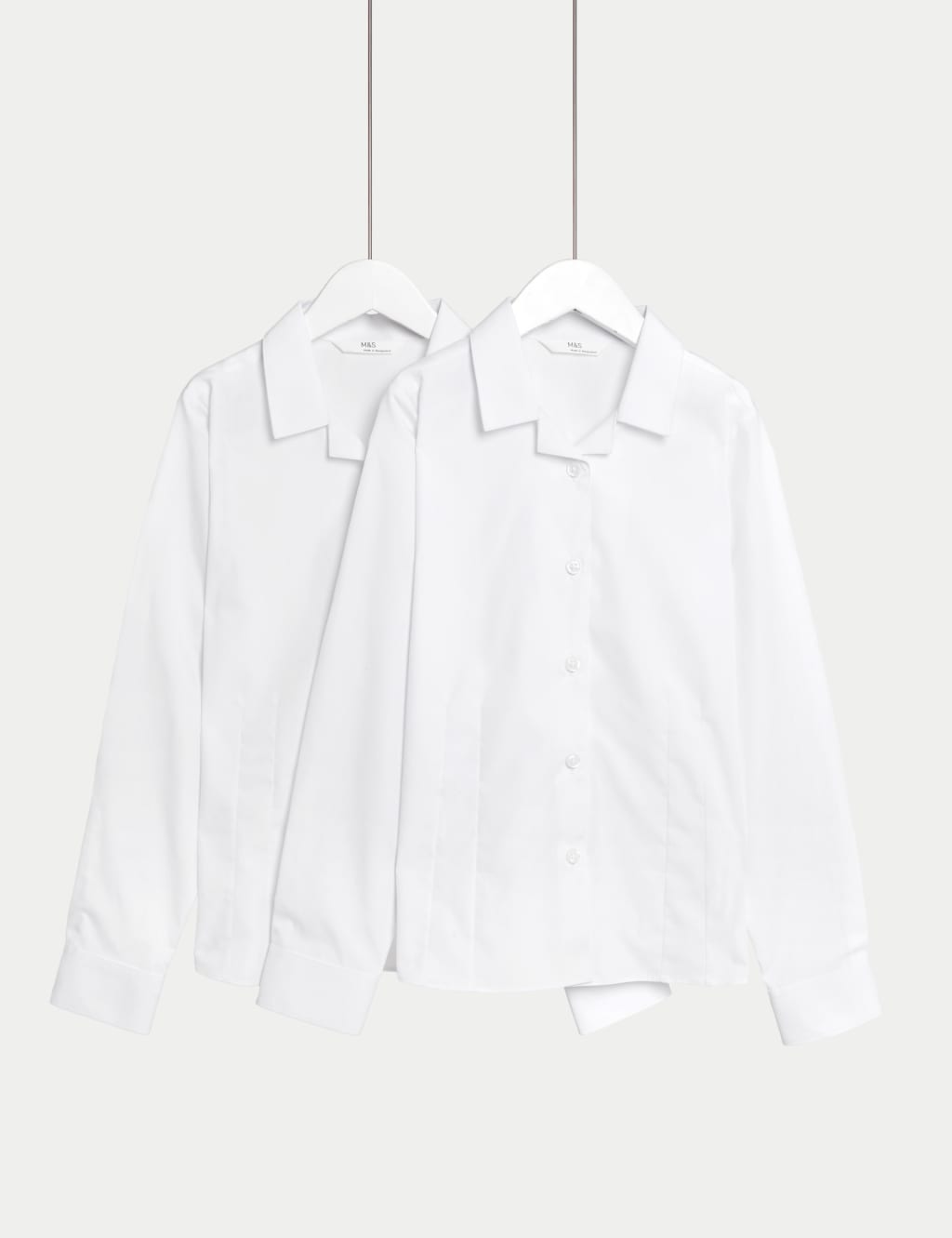 M&S Collection Girls 2 Pack Girls Cotton Blend School Blouses (2-18 Yrs) - 14-15 - White, White