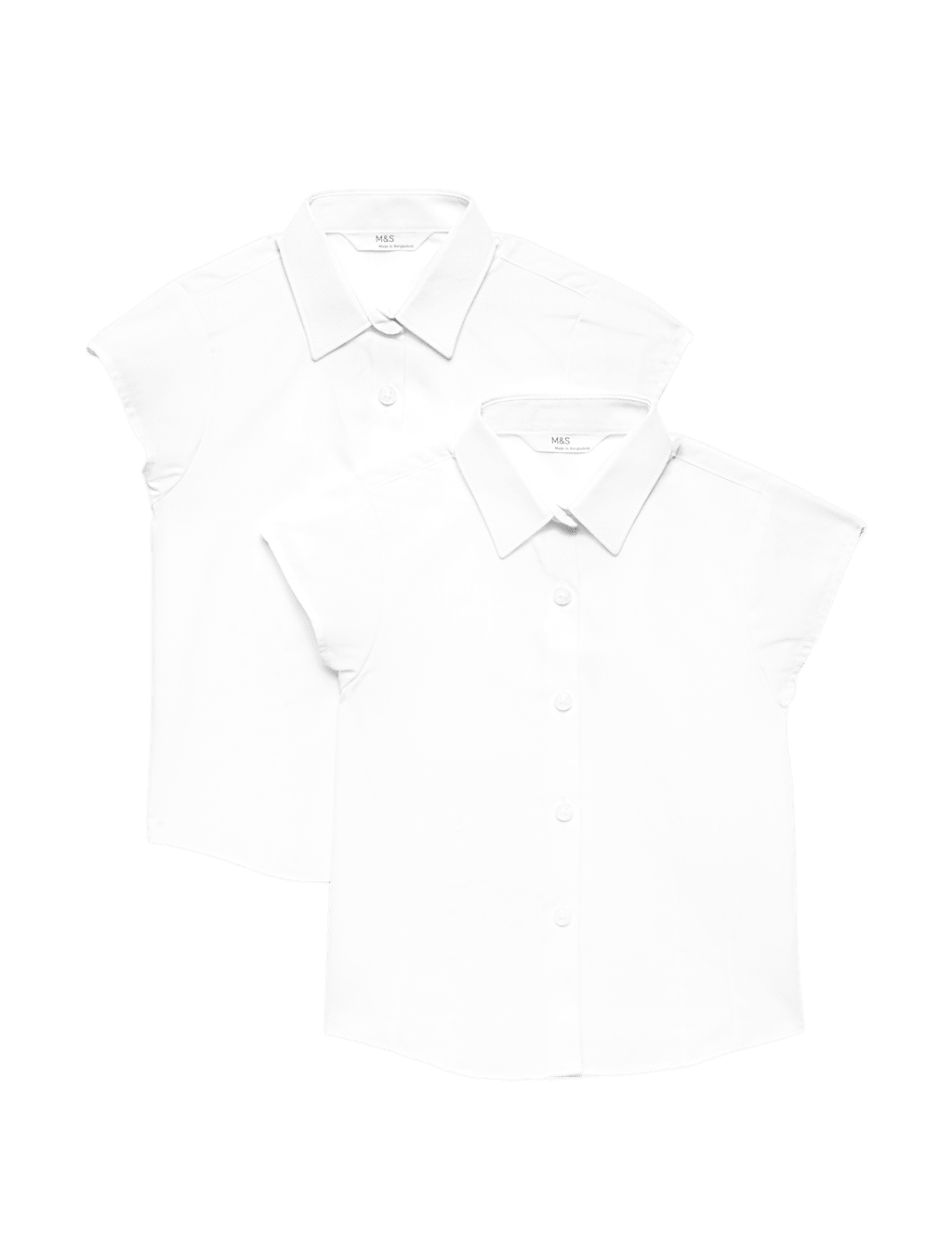 M&S Girls 2 Pack Cap Sleeve Easy Iron School Shirts (2-16 Yrs) - 3-4 Years - White