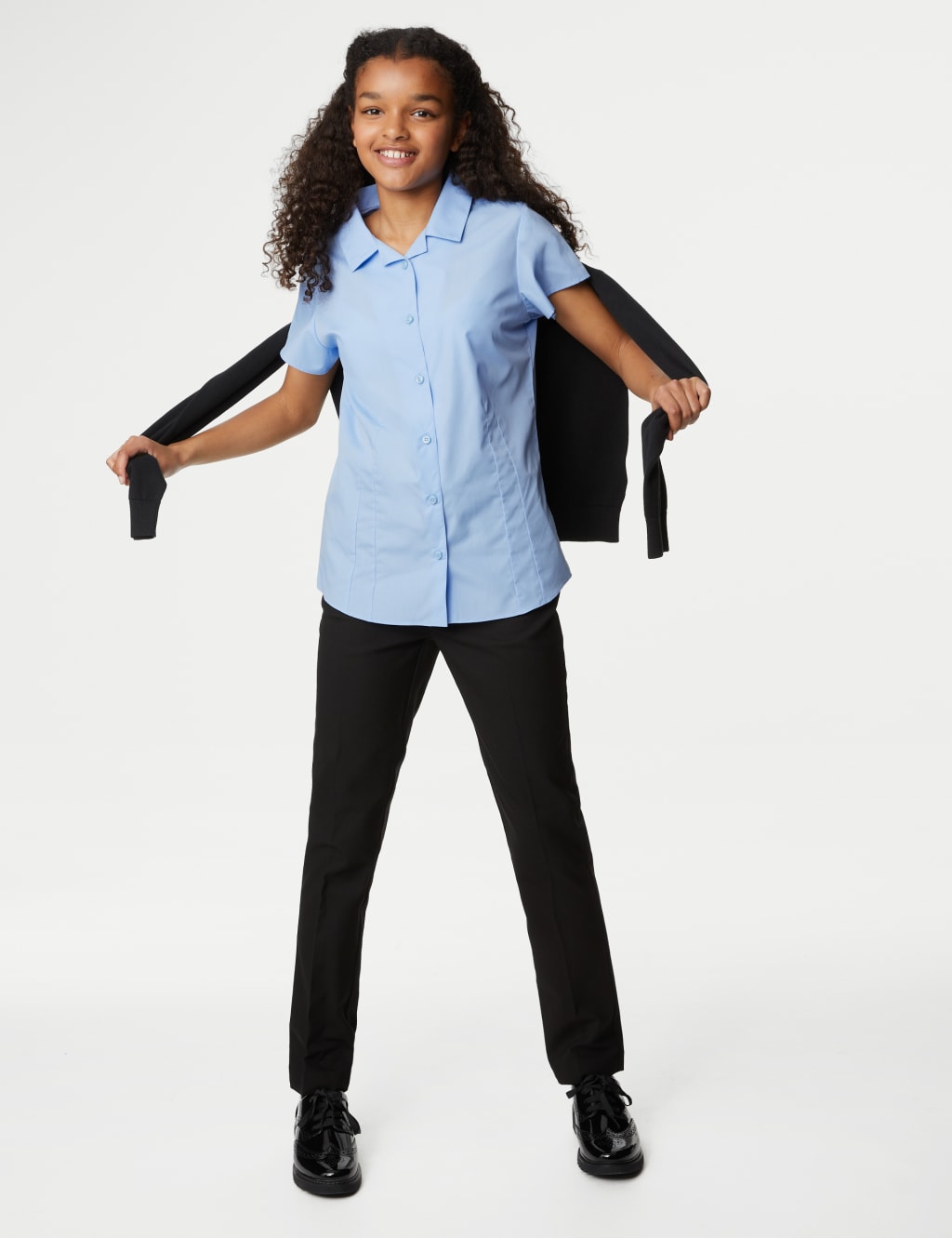 M&S Collection Girls 2 Pack Girls Easy Iron Revere School Shirts (2-16 Yrs) - 9-10Y - Blue, White,Blue
