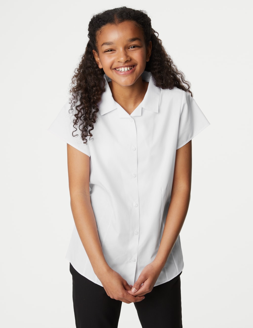 M&S Collection Girls 2 Pack Girls Easy Iron Revere School Shirts (2-16 Yrs) - 5-6 Y - White, White,Blue