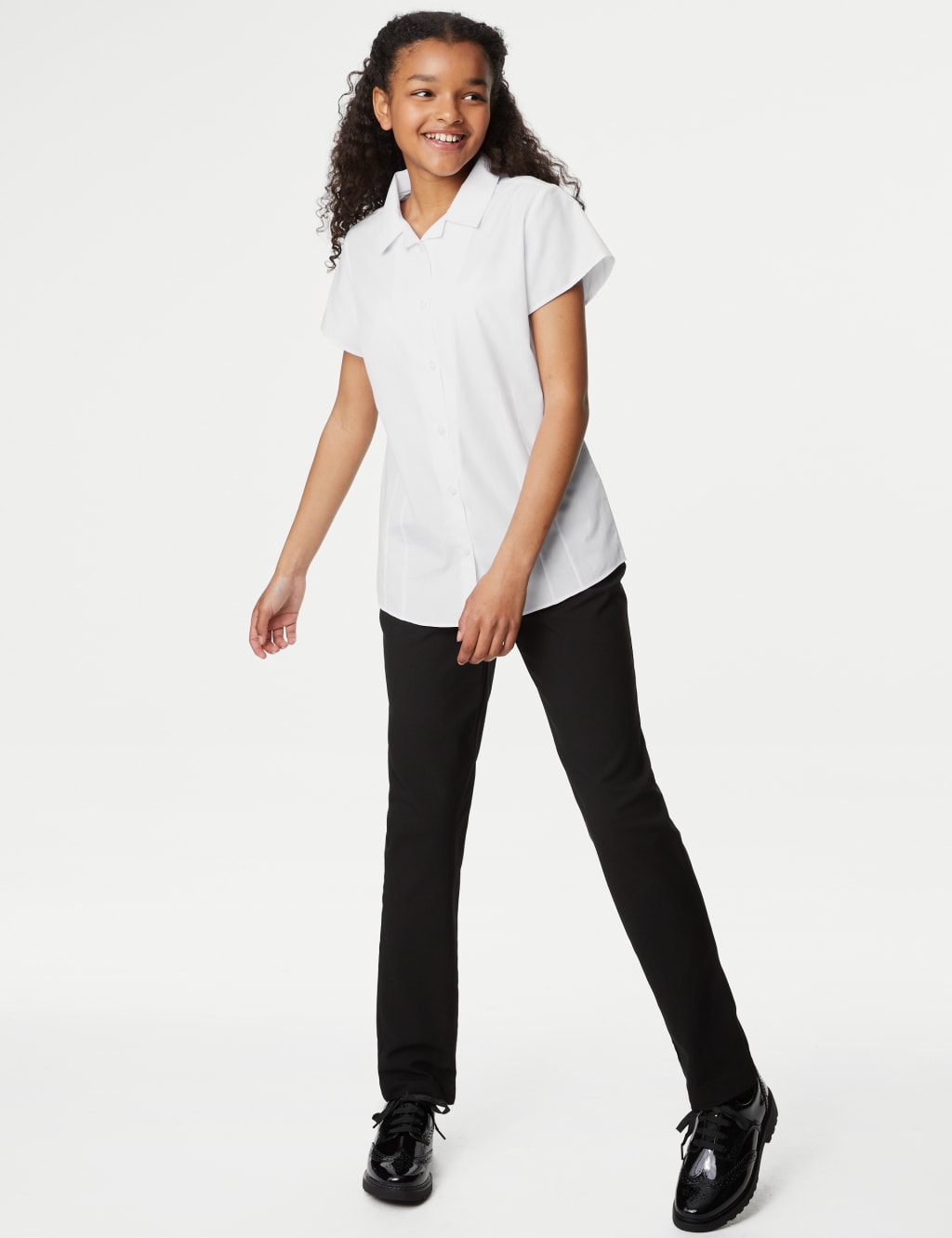 M&S Girls 2 Pack Easy Iron Revere School Shirts (2-16 Yrs) - 6-7 Years - White