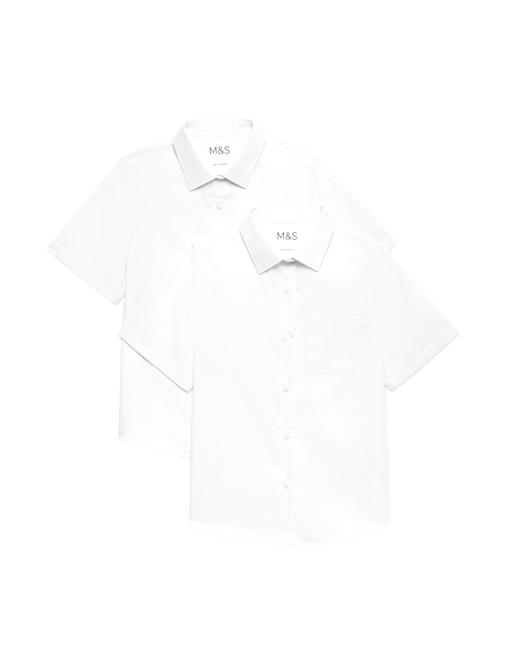 M&S Girls 2 Pack Non-Iron School Shirts (2-18 Yrs) - 2-3 Years - White