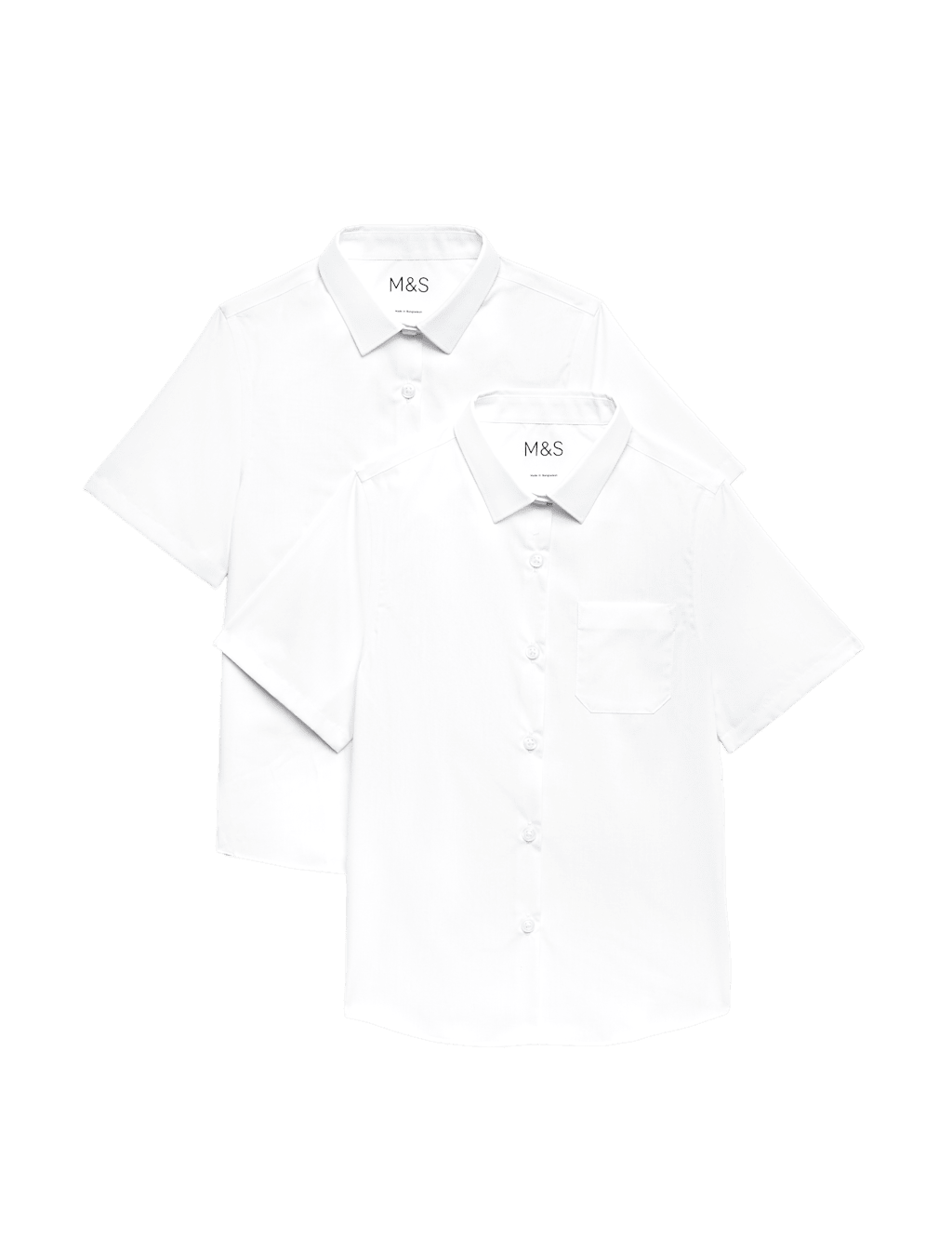M&S Girls 2 Pack Slim Fit Non-Iron School Shirts (2-18 Yrs) - 2-3 Years - White