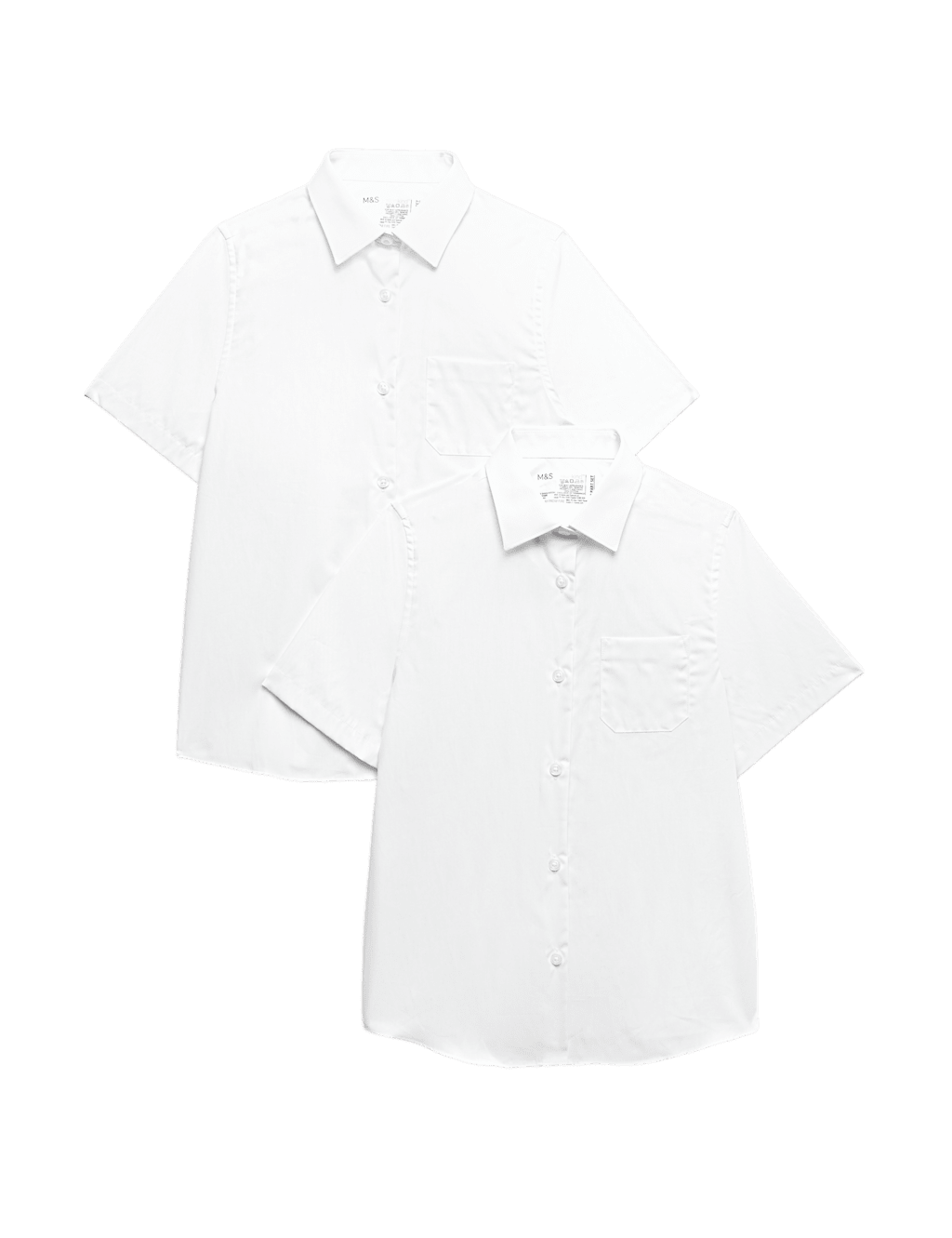 M&S Girls 2 Pack Regular Fit Cotton School Shirts (2-18 Yrs) - 2-3 Years - White
