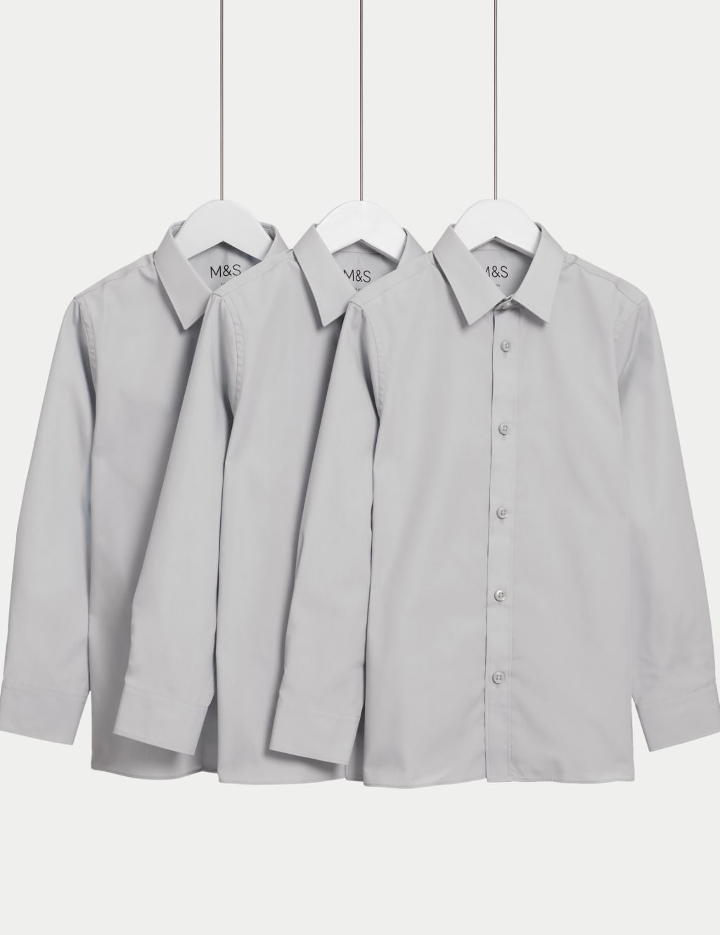 M&S Girls 3 Pack Easy Iron School Shirts (2-16 Yrs) - 3-4 Years - Grey